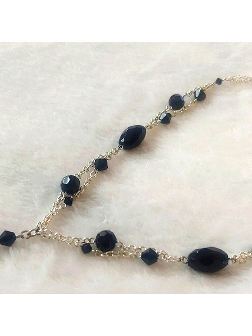 White House Black Market Silver Tone Black Beaded Necklace - Picture 12 of 13